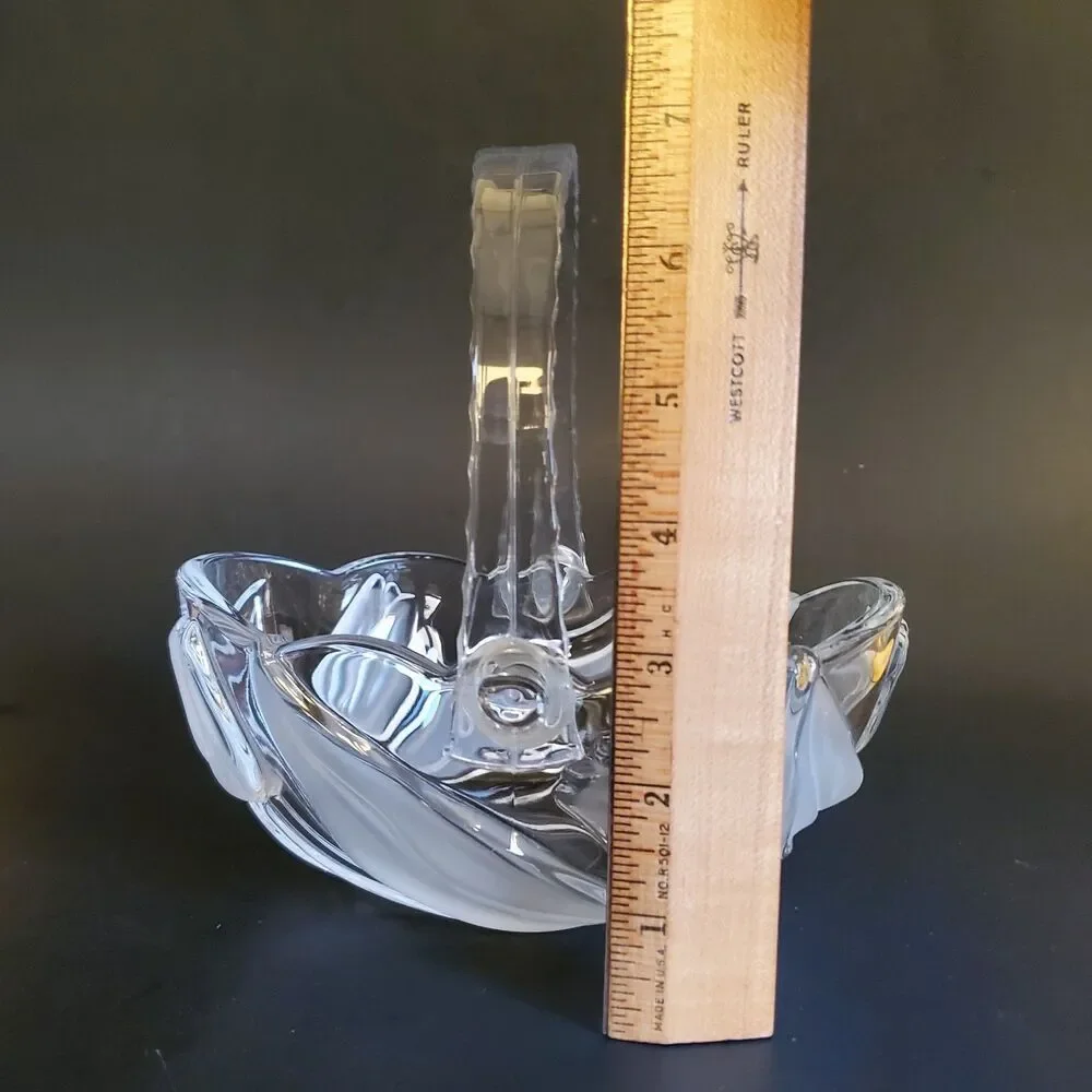 90s Mikasa Nadine Frosted Tulip Elegant Polished Glass Basket Acrylic Handle Vtg